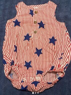 Carters Star spangled Red & White Striped Baby Romper with Blue Stars